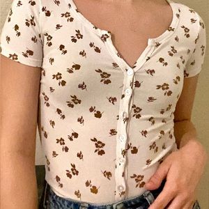 Hollister Baby Tee - Brown Floral